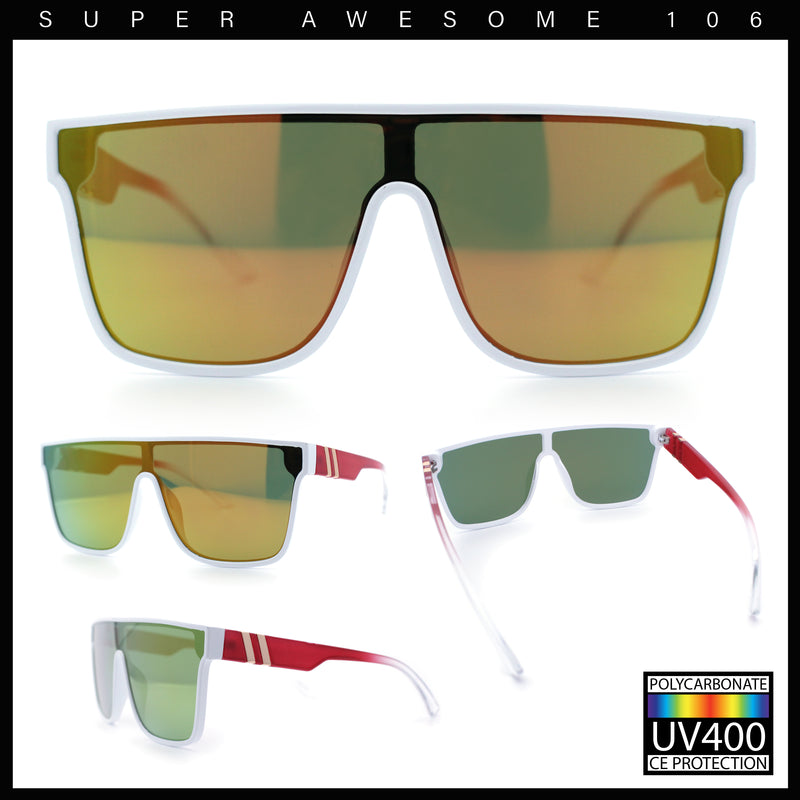 Mens Flat Top Shield Rectangle Oversized Hipster Horn Rim Plastic Sunglasses