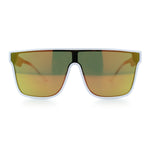 Mens Flat Top Shield Rectangle Oversized Hipster Horn Rim Plastic Sunglasses