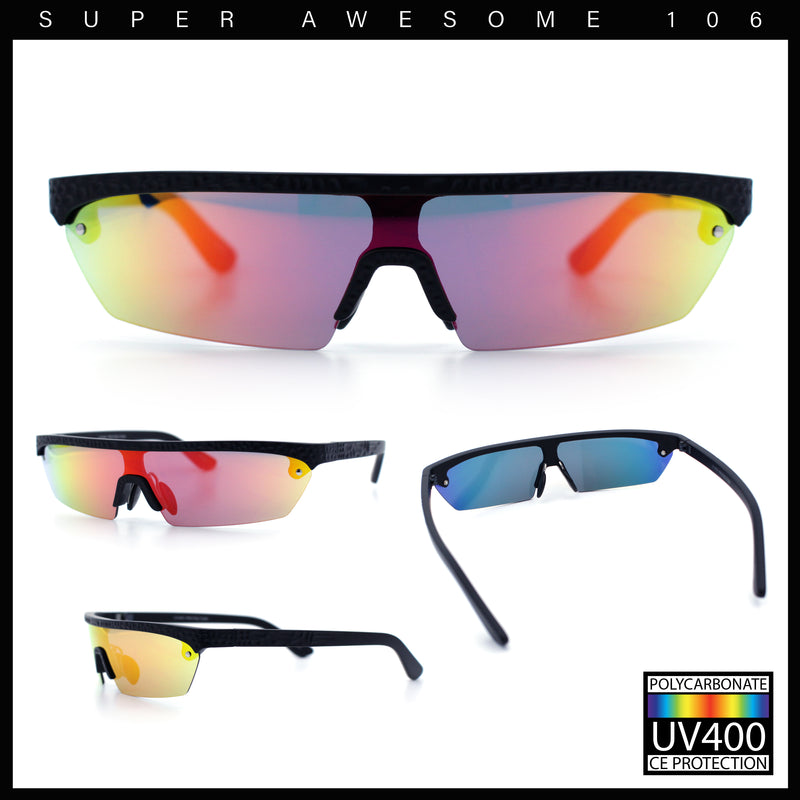 80s Half Rim Narrow Rectangle Shield Retro Plastic Sport Plastic Sunglasses