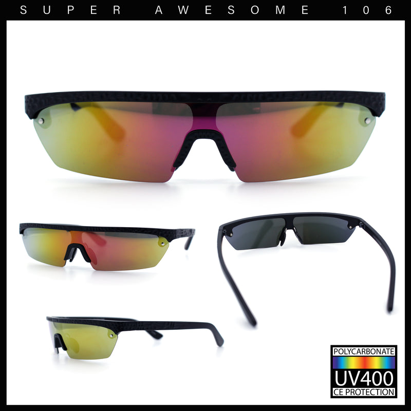 80s Half Rim Narrow Rectangle Shield Retro Plastic Sport Plastic Sunglasses