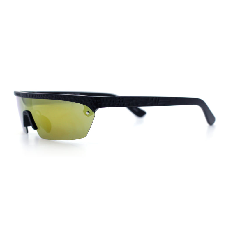 80s Half Rim Narrow Rectangle Shield Retro Plastic Sport Plastic Sunglasses