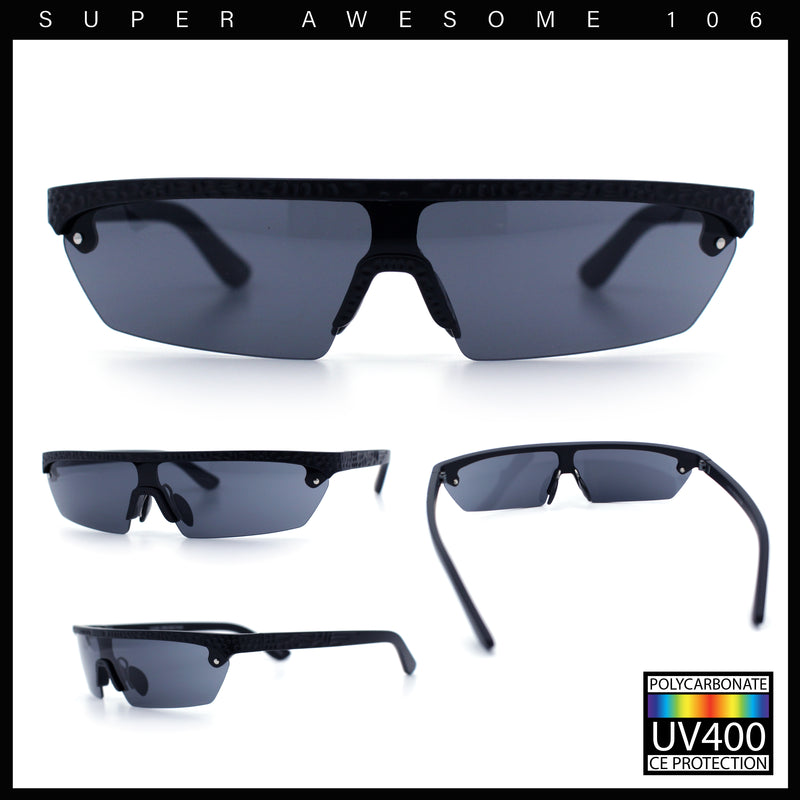 80s Half Rim Narrow Rectangle Shield Retro Plastic Sport Plastic Sunglasses