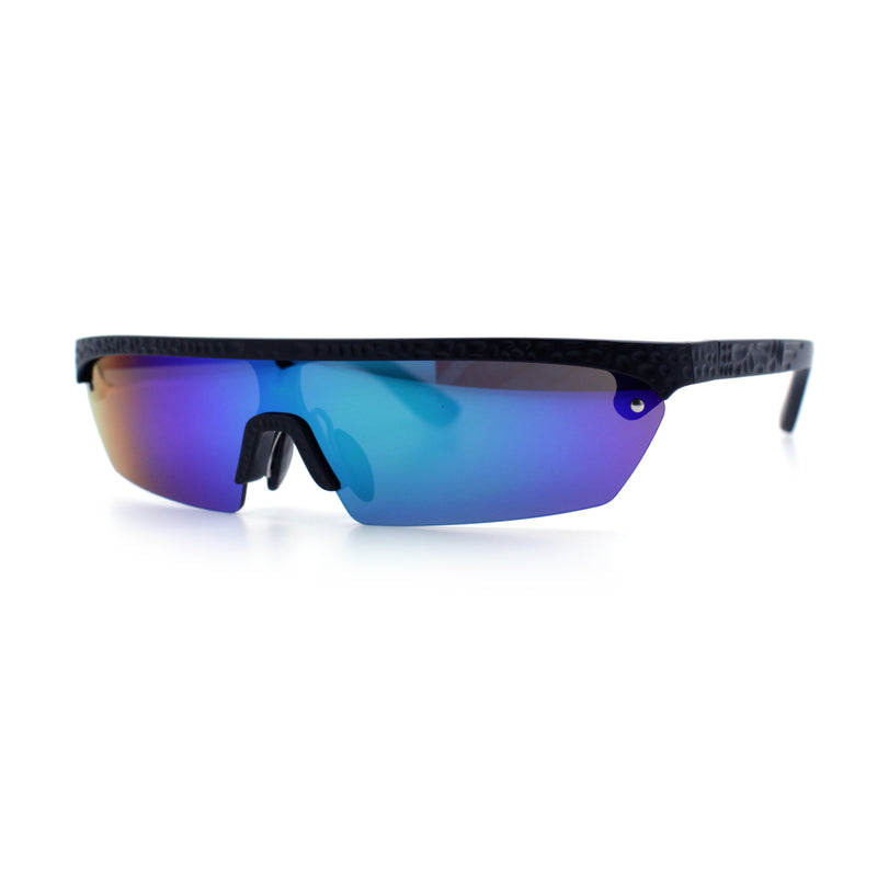 80s Half Rim Narrow Rectangle Shield Retro Plastic Sport Plastic Sunglasses