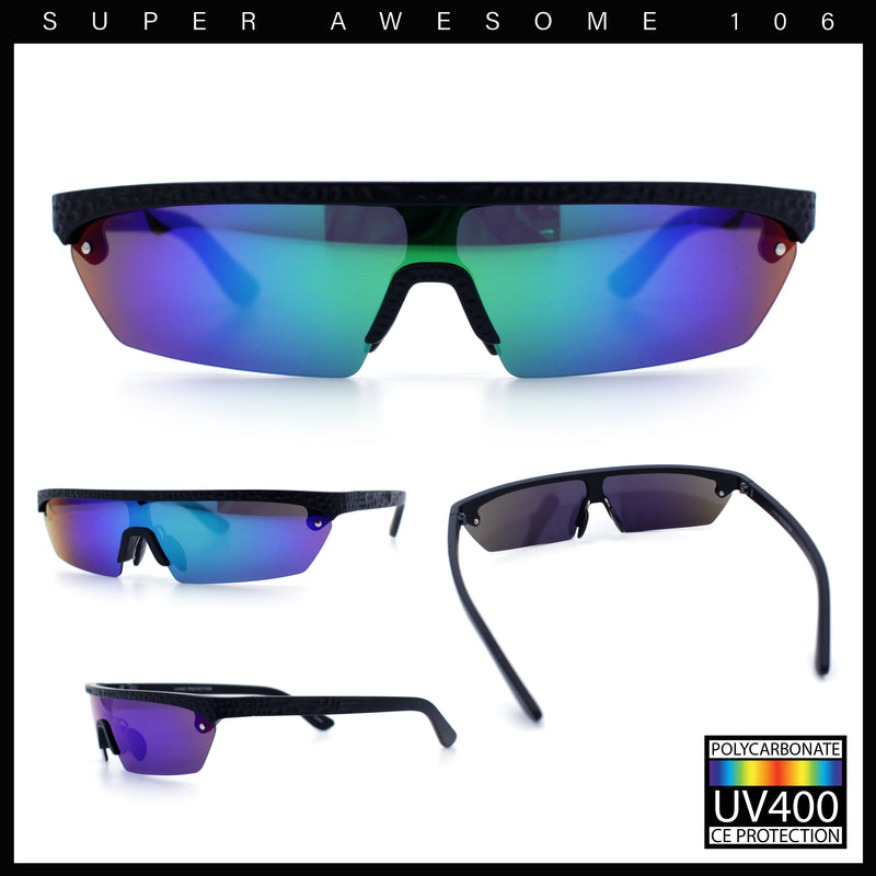 80s Half Rim Narrow Rectangle Shield Retro Plastic Sport Plastic Sunglasses