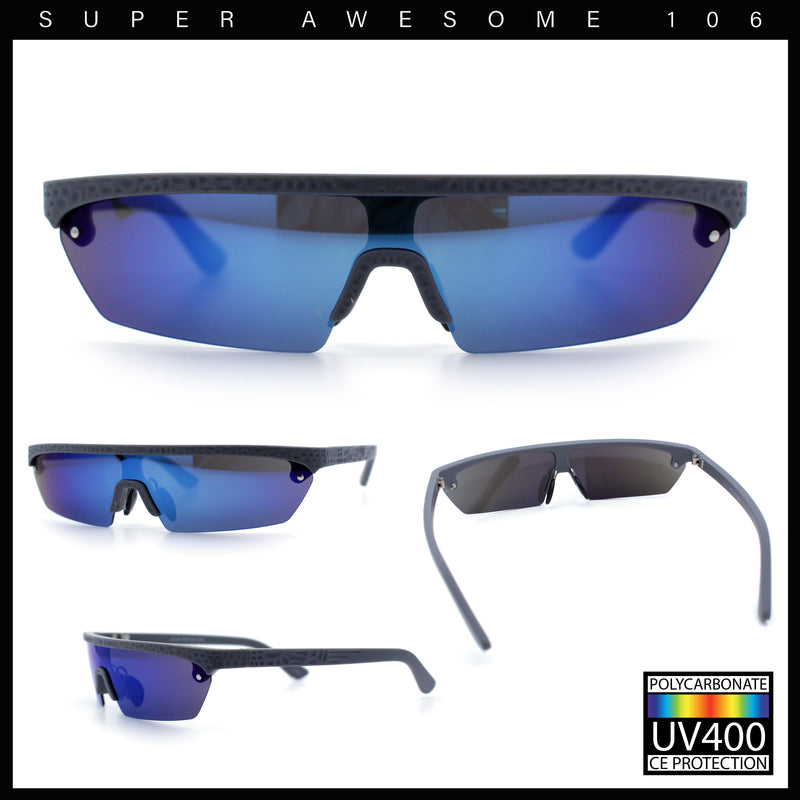 80s Half Rim Narrow Rectangle Shield Retro Plastic Sport Plastic Sunglasses