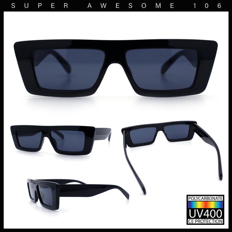 Womens 80s Mod Square Cat Eye Narrow Rectangle Thick Plastic Sunglasses