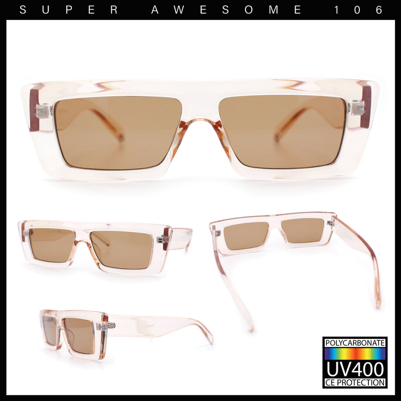 Womens 80s Mod Square Cat Eye Narrow Rectangle Thick Plastic Sunglasses