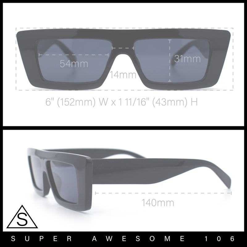 Womens 80s Mod Square Cat Eye Narrow Rectangle Thick Plastic Sunglasses