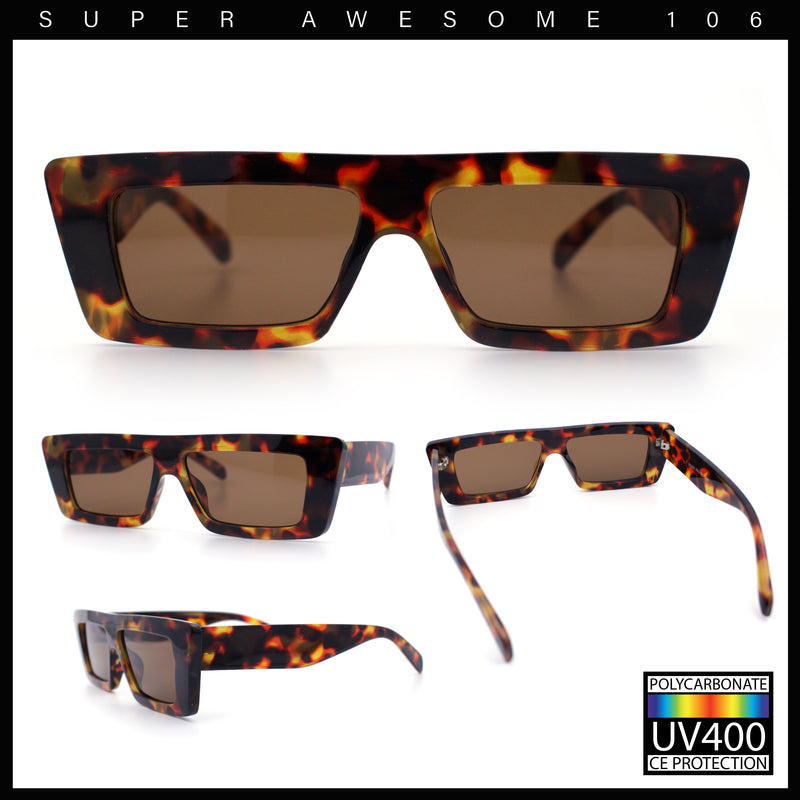 Womens 80s Mod Square Cat Eye Narrow Rectangle Thick Plastic Sunglasses