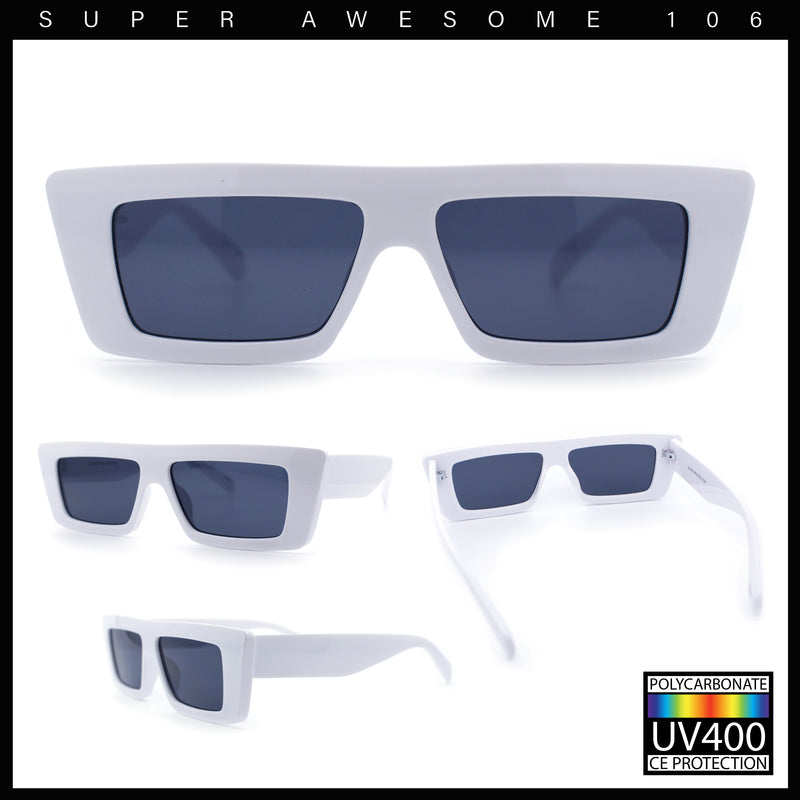 Womens 80s Mod Square Cat Eye Narrow Rectangle Thick Plastic Sunglasses
