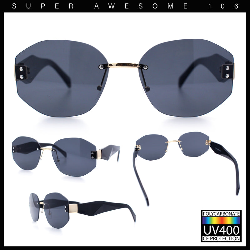 Womens Classic Luxury Diva Rimless Designer Oval Fashion Sunglasses