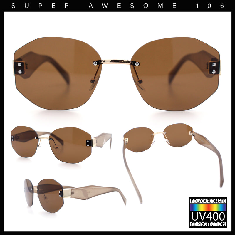 Womens Classic Luxury Diva Rimless Designer Oval Fashion Sunglasses