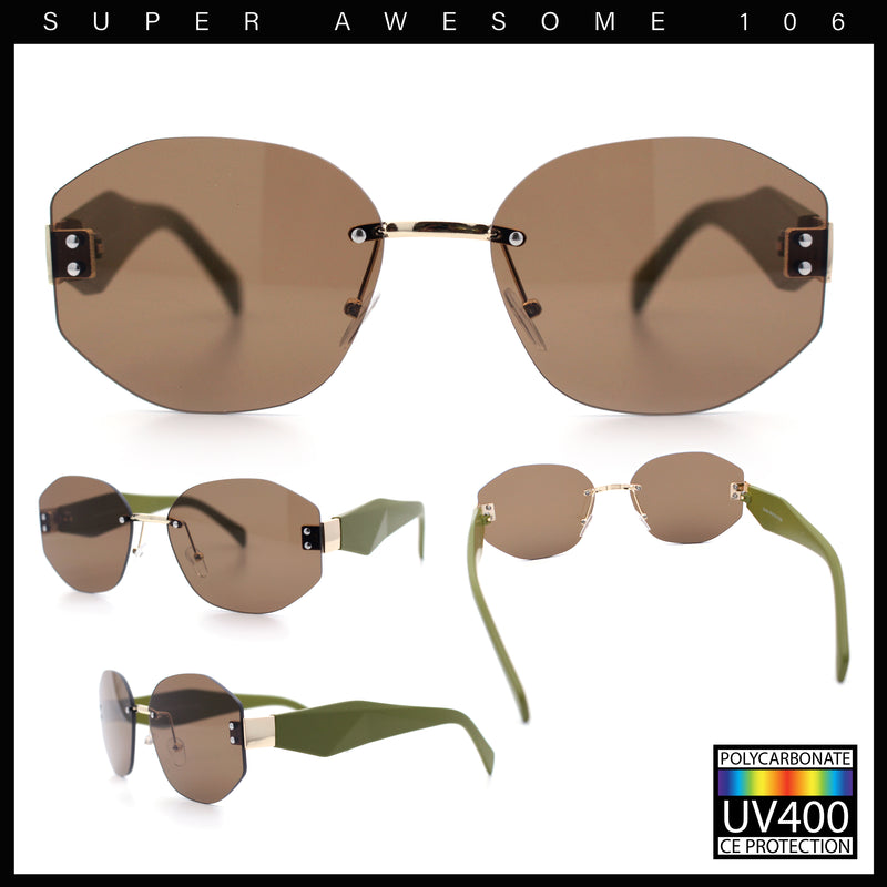 Womens Classic Luxury Diva Rimless Designer Oval Fashion Sunglasses