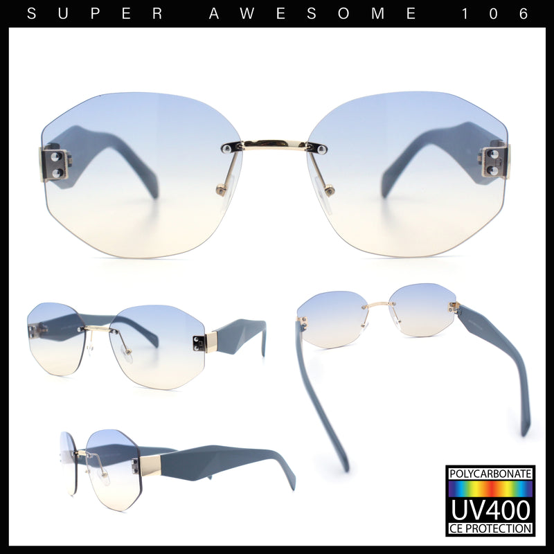 Womens Classic Luxury Diva Rimless Designer Oval Fashion Sunglasses