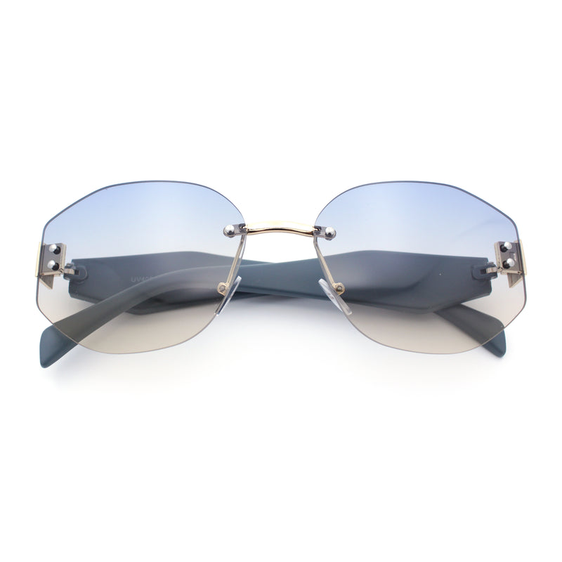 Womens Classic Luxury Diva Rimless Designer Oval Fashion Sunglasses