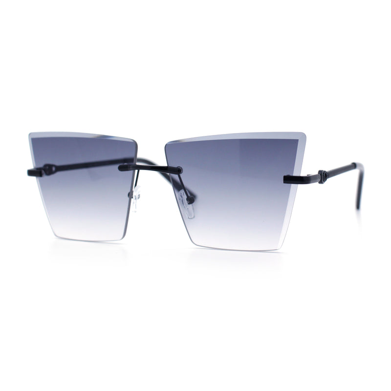 Womens Beveled Large Square Rectangle Rimless Cat Eye Luxury Sunglasses