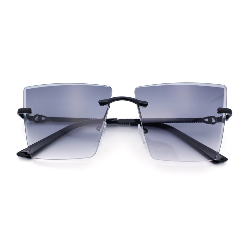 Womens Beveled Large Square Rectangle Rimless Cat Eye Luxury Sunglasses