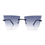 Womens Beveled Large Square Rectangle Rimless Cat Eye Luxury Sunglasses