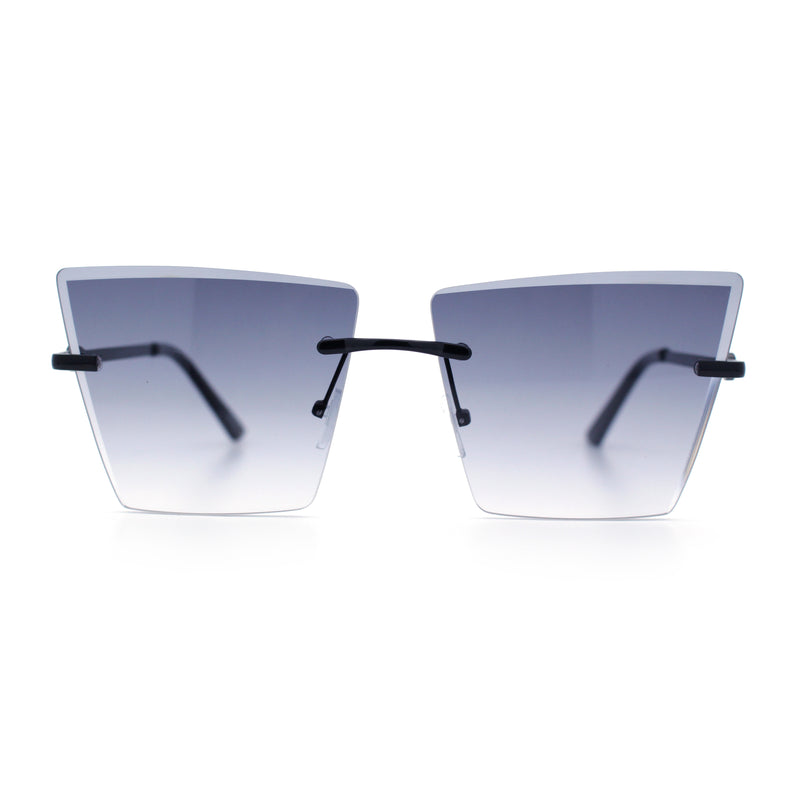 Womens Beveled Large Square Rectangle Rimless Cat Eye Luxury Sunglasses