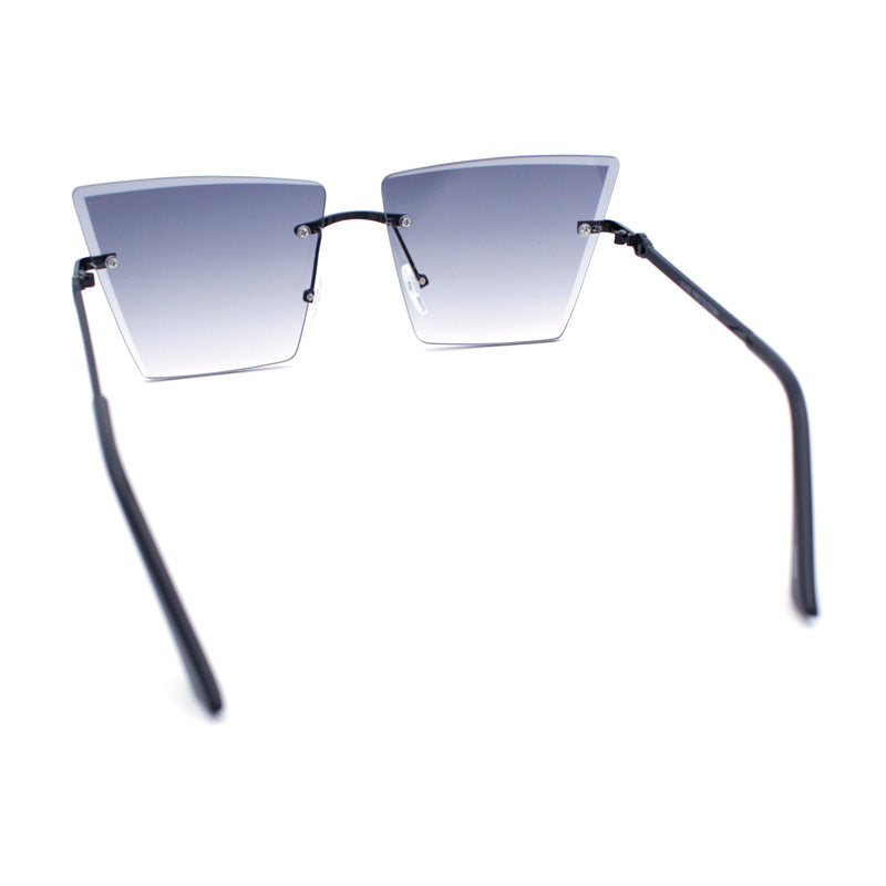 Womens Beveled Large Square Rectangle Rimless Cat Eye Luxury Sunglasses