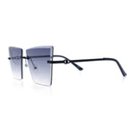 Womens Beveled Large Square Rectangle Rimless Cat Eye Luxury Sunglasses