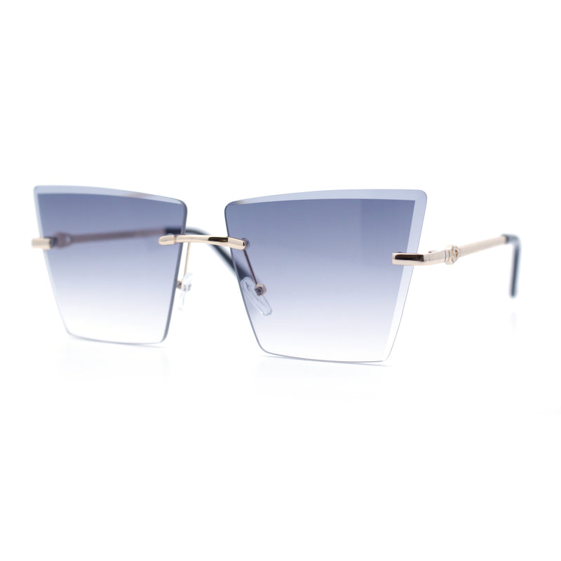 Womens Beveled Large Square Rectangle Rimless Cat Eye Luxury Sunglasses