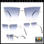 Womens Beveled Large Square Rectangle Rimless Cat Eye Luxury Sunglasses