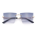 Womens Beveled Large Square Rectangle Rimless Cat Eye Luxury Sunglasses