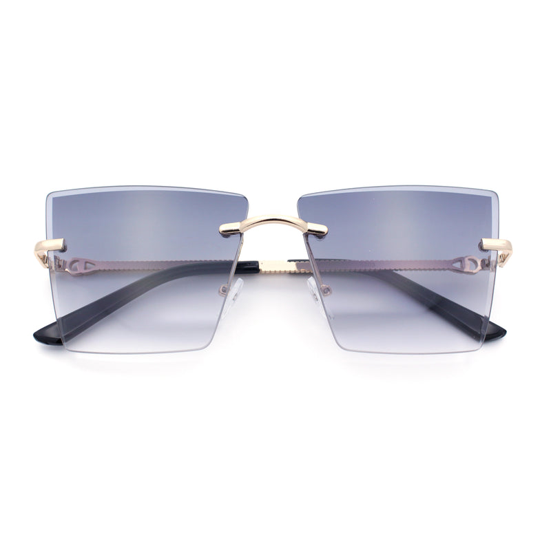 Womens Beveled Large Square Rectangle Rimless Cat Eye Luxury Sunglasses