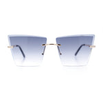 Womens Beveled Large Square Rectangle Rimless Cat Eye Luxury Sunglasses