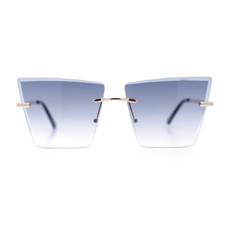 Womens Beveled Large Square Rectangle Rimless Cat Eye Luxury Sunglasses
