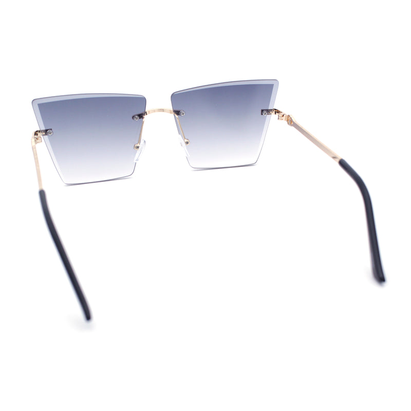 Womens Beveled Large Square Rectangle Rimless Cat Eye Luxury Sunglasses