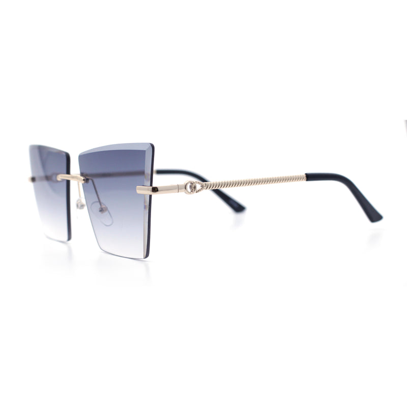 Womens Beveled Large Square Rectangle Rimless Cat Eye Luxury Sunglasses