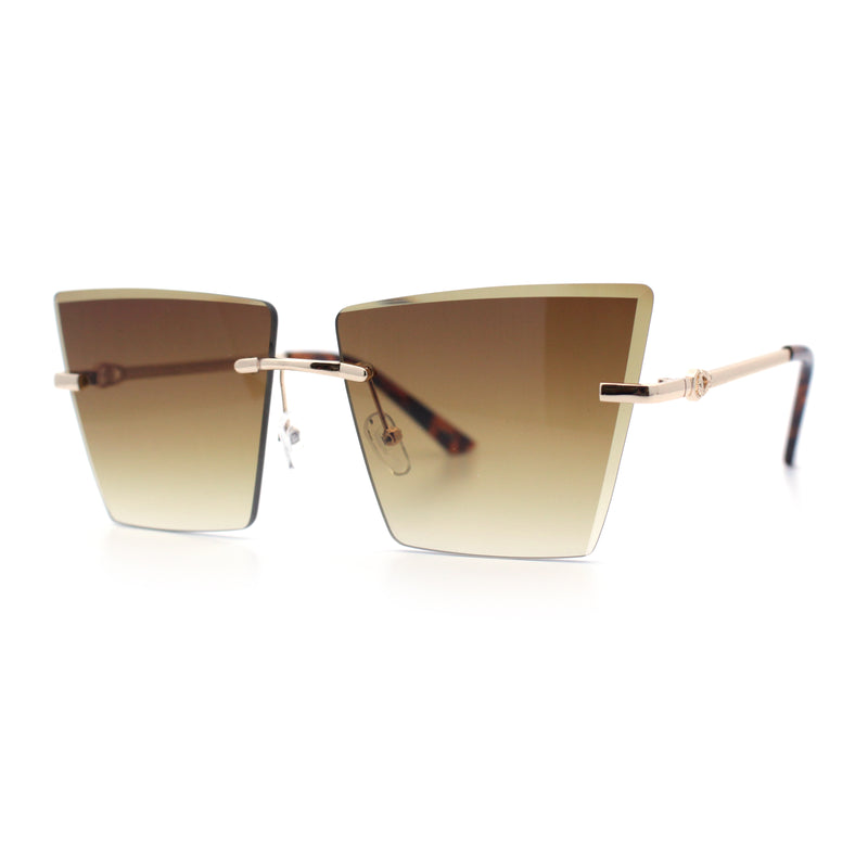 Womens Beveled Large Square Rectangle Rimless Cat Eye Luxury Sunglasses