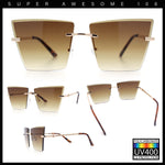 Womens Beveled Large Square Rectangle Rimless Cat Eye Luxury Sunglasses