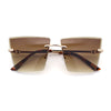 Womens Beveled Large Square Rectangle Rimless Cat Eye Luxury Sunglasses