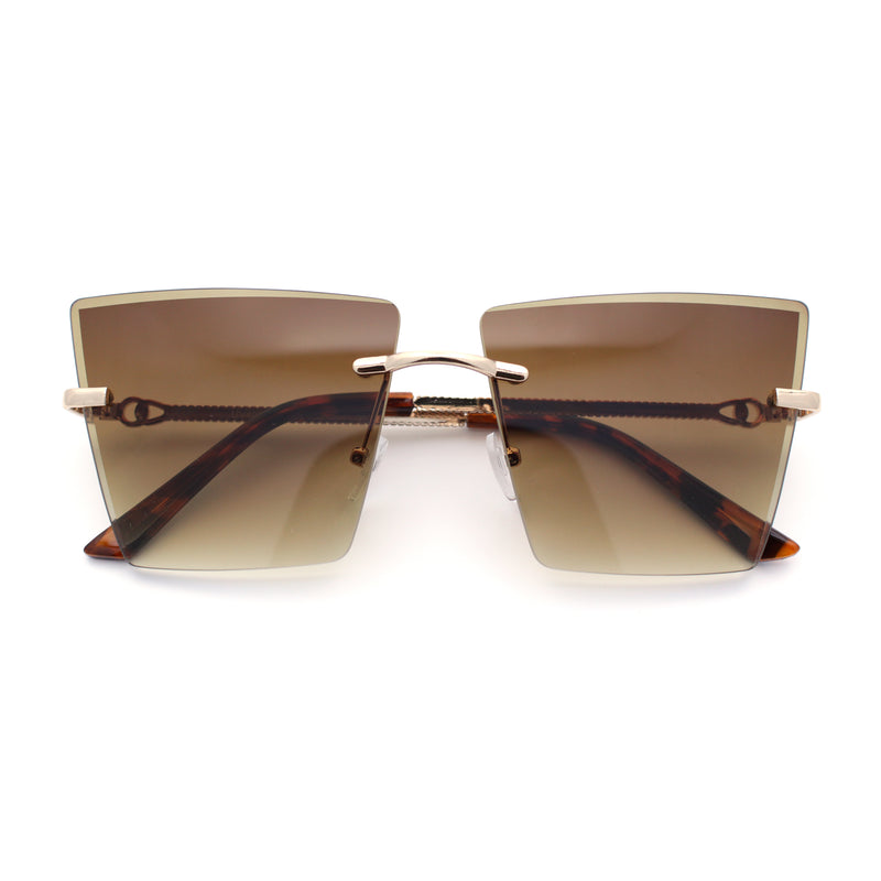 Womens Beveled Large Square Rectangle Rimless Cat Eye Luxury Sunglasses