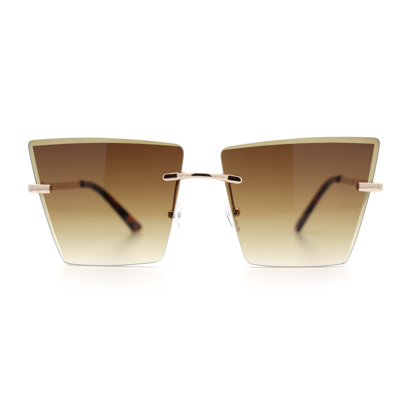Womens Beveled Large Square Rectangle Rimless Cat Eye Luxury Sunglasses