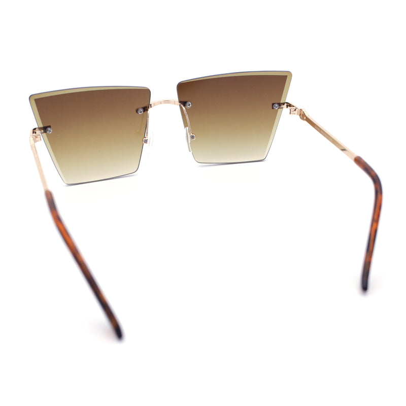 Womens Beveled Large Square Rectangle Rimless Cat Eye Luxury Sunglasses