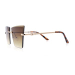 Womens Beveled Large Square Rectangle Rimless Cat Eye Luxury Sunglasses