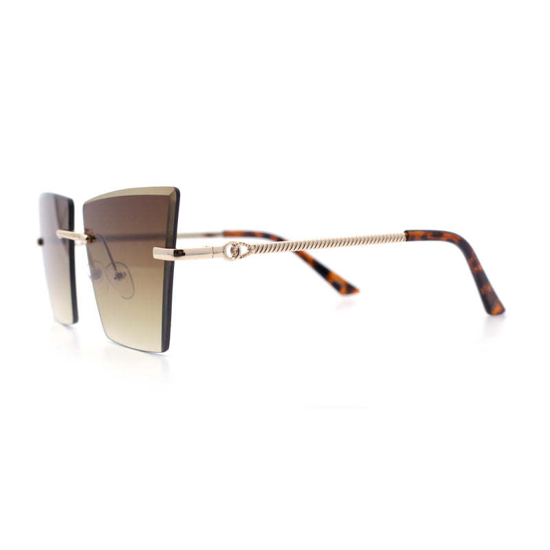Womens Beveled Large Square Rectangle Rimless Cat Eye Luxury Sunglasses