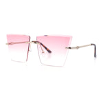 Womens Beveled Large Square Rectangle Rimless Cat Eye Luxury Sunglasses