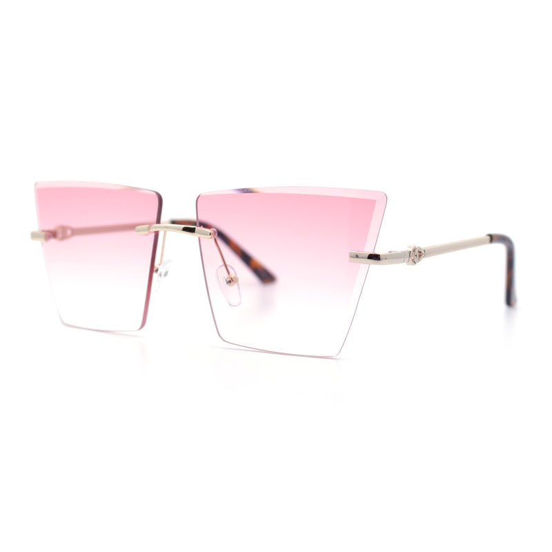 Womens Beveled Large Square Rectangle Rimless Cat Eye Luxury Sunglasses
