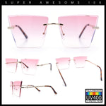 Womens Beveled Large Square Rectangle Rimless Cat Eye Luxury Sunglasses