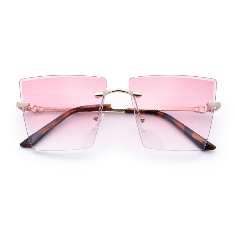 Womens Beveled Large Square Rectangle Rimless Cat Eye Luxury Sunglasses