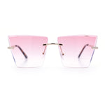 Womens Beveled Large Square Rectangle Rimless Cat Eye Luxury Sunglasses