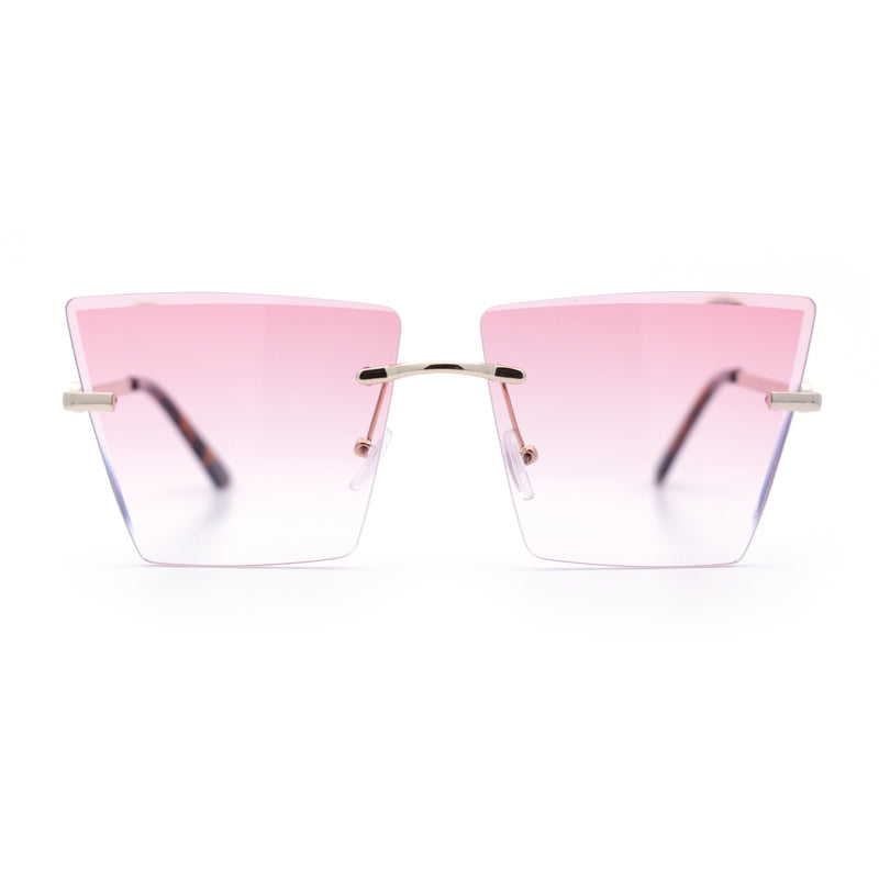Womens Beveled Large Square Rectangle Rimless Cat Eye Luxury Sunglasses