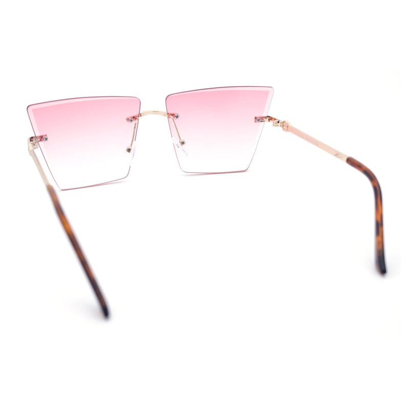 Womens Beveled Large Square Rectangle Rimless Cat Eye Luxury Sunglasses