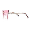 Womens Beveled Large Square Rectangle Rimless Cat Eye Luxury Sunglasses