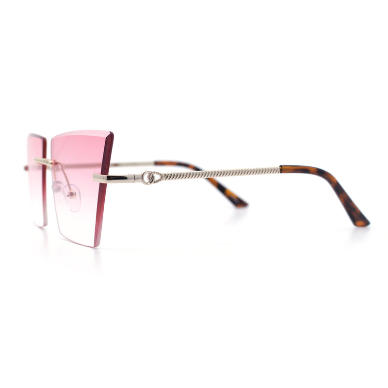 Womens Beveled Large Square Rectangle Rimless Cat Eye Luxury Sunglasses